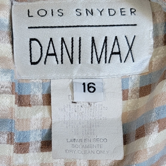 90s Vintg Sleeveless Blouse Women's 16 Tan Cream Blue Plaid Button up Back - Picture 6 of 10